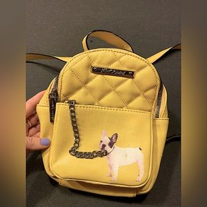 Betsey Johnson mini yellow backpack purse with French bulldog